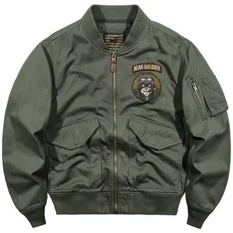 VIP飞行员夹克男士宽松纯棉工装外套春秋美式复古刺绣棒球服潮流商品大图