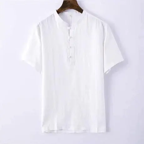 纯亚麻短袖t恤男夏季中国风宽松薄款上衣盘扣复古休闲半袖麻体恤图片