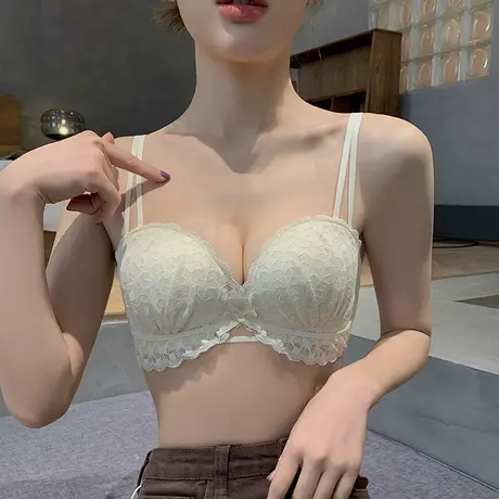 乳胶内衣女小胸聚拢平胸专用胸罩无钢圈收副乳防下垂蕾丝文胸套装图片