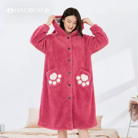 好波睡衣女连帽款卡通可爱大码睡衣学生睡袍冬睡衣可外穿HJR2279商品大图