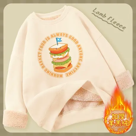 羊羔绒慵懒风卫衣女秋冬款2023新款上衣加绒加厚圆领无帽外套冬季图片