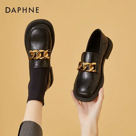 达芙妮圆头英伦风小皮鞋女日系jk鞋2021秋冬新款粗跟乐福鞋一脚蹬商品大图