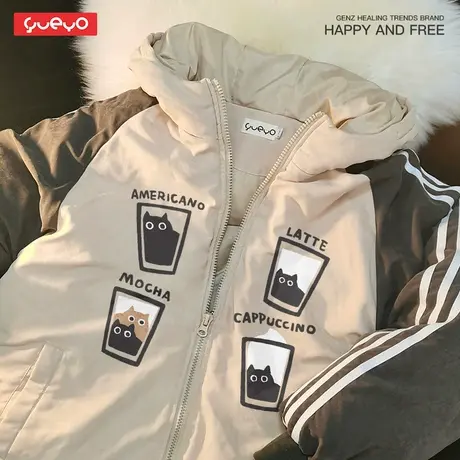 悦游 猫咖啡配方 面包服外套ins男潮流韩版潮牌棉服宽松图片