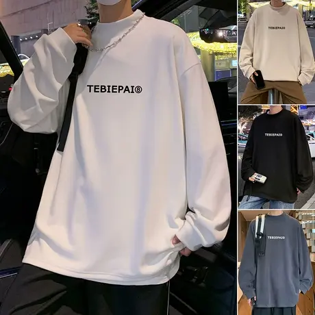 德绒打底衫男春秋季新款半高领长袖内搭美式套头针织衫潮牌慵懒风图片