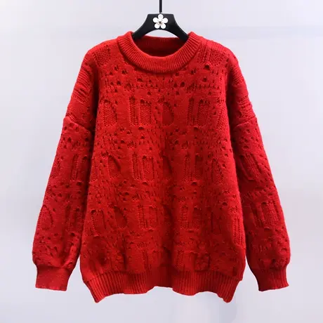 本命年新年红色毛衣女冬季2023新款宽松慵懒风加厚洋气套头针织衫商品大图