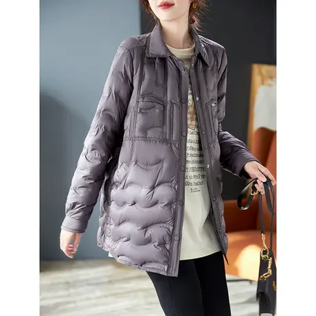 宝诗黎翻领轻薄90白鸭绒羽绒服2023冬季新款纯色单排扣开衫外套女图片