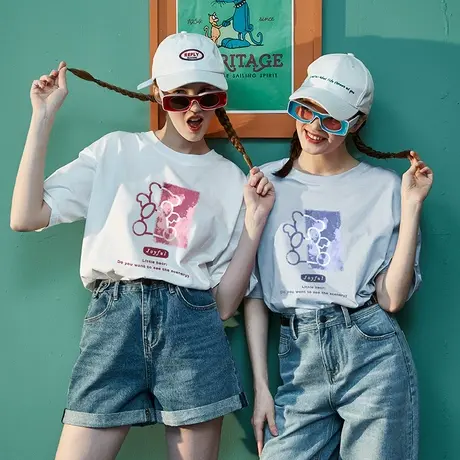 唐狮短袖t恤女2022夏季新款宽松韩版上衣女ins潮打底衫女白色显瘦商品大图