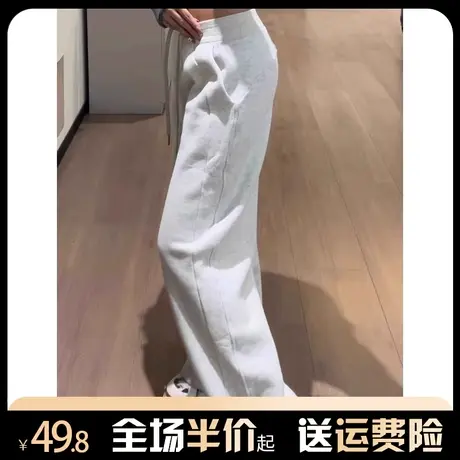 灰色休闲裤女秋冬加绒加厚2023年新款阔腿裤高腰显瘦宽松运动卫裤图片