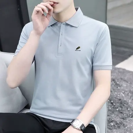 冰丝短袖t恤男士夏季潮牌半袖体恤带领polo衫有领珠地网眼上衣服商品大图
