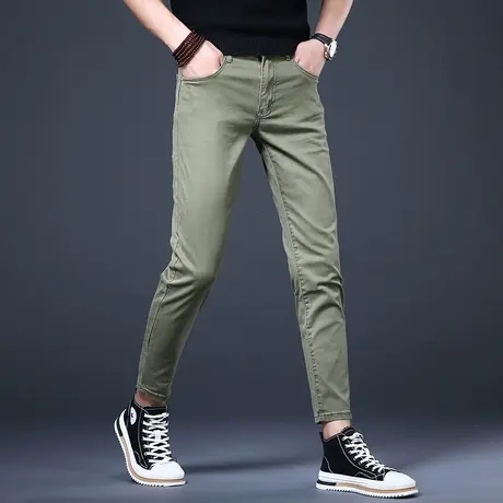 2023年新款男士军绿色九分牛仔裤男秋款男款潮牌修身小脚裤子休闲图片