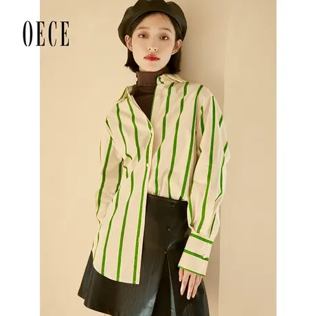 Oece复古条纹衬衫秋冬季新款女装设计感气质衬衣叠穿百搭上衣商品大图