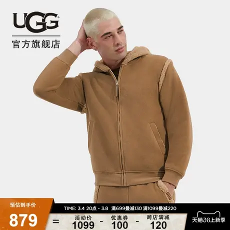 UGG冬季新款男士休闲舒适黏合抓绒拉链款连帽衫外套 1152390商品大图