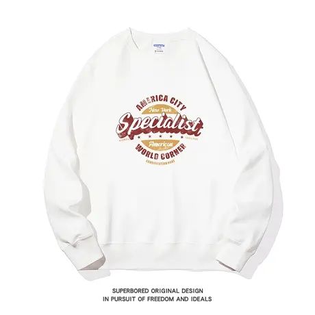 美式复古潮流设计感字母印花卫衣男青少年套头圆领宽松休闲上衣图片