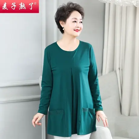 妈妈装2021新款春装长袖T恤春秋上衣服中老年人女装洋气大码小衫图片
