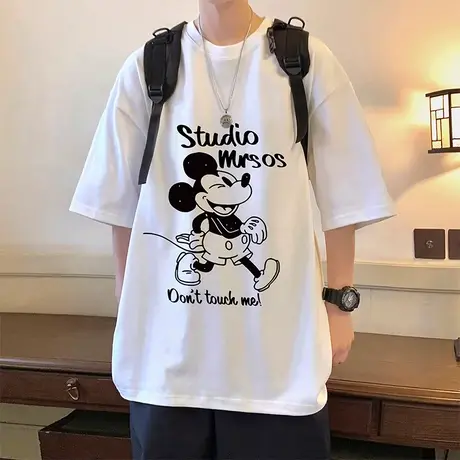 2024新款宽松圆领短袖T恤男oversize潮牌重磅纯棉米奇卡通体恤衫商品大图