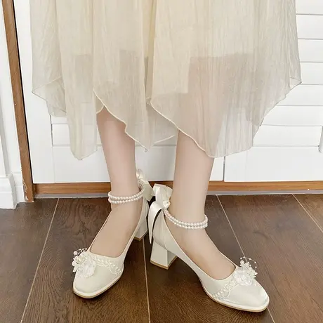 法式玛丽珍鞋女鞋2024新款高跟鞋子女款晚风温柔鞋单鞋粗跟旗袍鞋图片