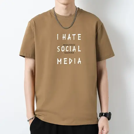 重磅纯棉t恤男短袖夏季宽松潮流字母印花圆领体恤液氨长绒棉半袖商品大图