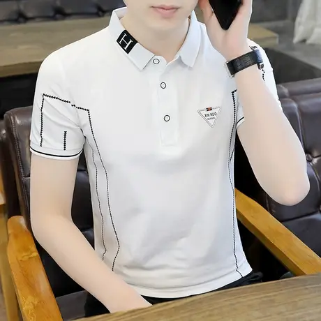 2023夏季新款男士短袖t恤潮流翻领POLO衫男装带领日常体恤上衣服商品大图