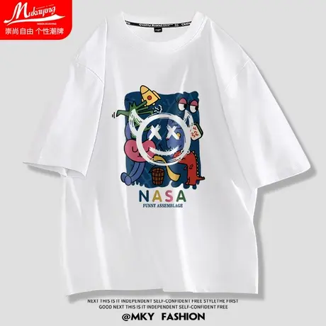 美式短袖t恤男涂鸦印花小众设计感夏季潮牌半袖青少年休闲上衣服商品大图