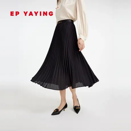 EP YAYING雅莹女装 黑色通勤高腰压褶半身裙 2023新款3412A图片