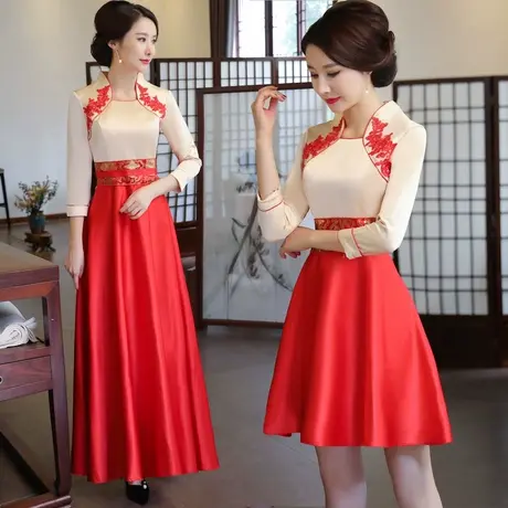 礼仪旗袍迎宾小姐服长款青花瓷迎宾服酒店学生礼仪服装迎宾礼服短商品大图