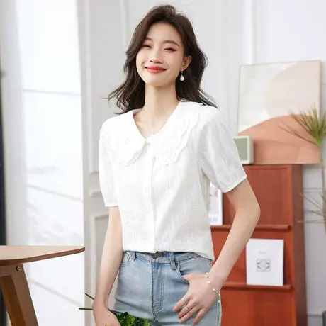 时尚气质短袖衬衫2023年夏季新款淑女温柔减龄显瘦通勤百搭上衣商品大图