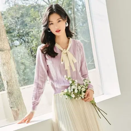 时尚淑女套头针织衫2022年秋季新款女士气质温柔淑女洋气百搭上衣商品大图