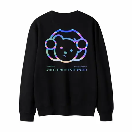 镭射渐变反光印花小熊卫衣情侣装男女宽松圆领学生班服工作衫定制商品大图