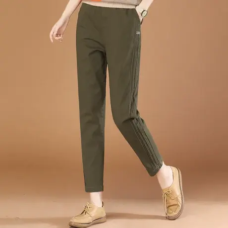 韩潮袭人松紧腰白色休闲长裤女2023秋季新款修身显瘦小脚哈伦裤图片