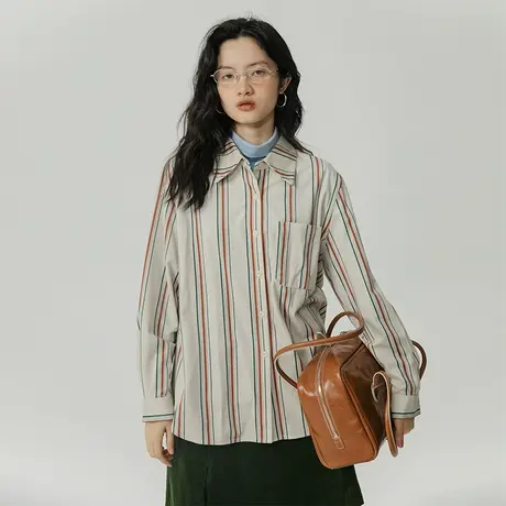 omont蛋挞家 条纹尖领长袖衬衫女秋冬2022新款仿灯芯绒衬衣上衣图片