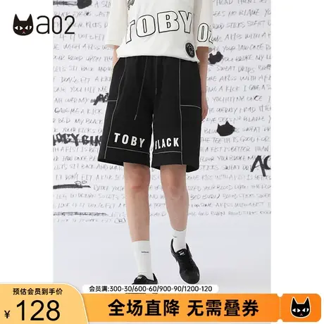 a02美式字母休闲短裤街头线条五分裤夏季新款宽松运动裤女商品大图