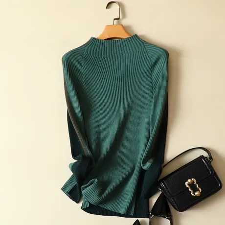 秋冬2022年新款短款半高领毛衣打底衫女长袖套头修身显瘦针织衫女商品大图