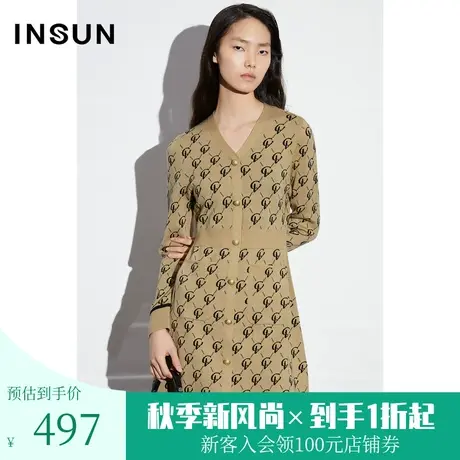 恩裳COVER2023春款新款复古老花经典驼色字母优雅金葱毛衫连衣裙图片