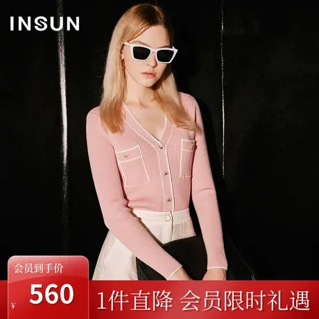 [小香风系列]恩裳COVER2023秋季新款羊毛混纺时髦撞色边长袖针织商品大图