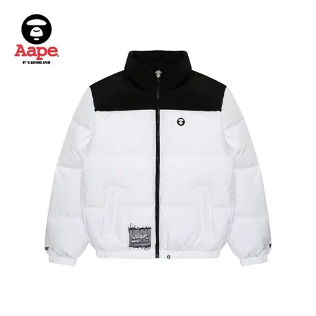 Aape旗舰店男装秋冬拼色简洁字母刺绣休闲面包羽绒服外套7557XXJ图片