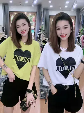 圆领后背开叉爱心短袖t恤女2023夏季新款时尚百搭设计感洋气上衣商品大图