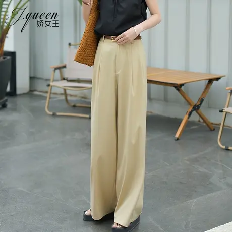 西装阔腿裤女高腰垂感夏季新款宽松休闲薄款拖地直筒卡其色长裤子商品大图
