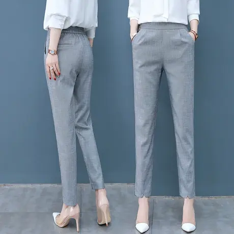 裤子女春夏季新款九分小脚职业西裤女显瘦灰色萝卜哈伦裤百搭薄款图片