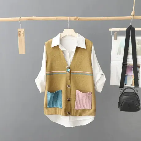 外穿无袖毛衣针织开衫马甲女秋装韩版百搭背心毛坎肩外搭马夹外套图片