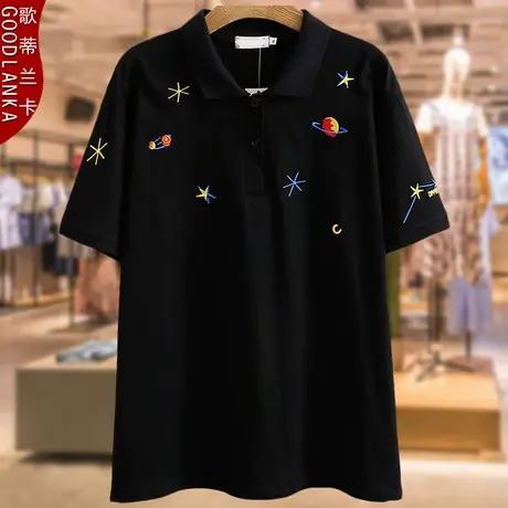加肥加大码短袖T恤女宽松2023年夏装新款中年妈妈时尚绣花POLO衫商品大图