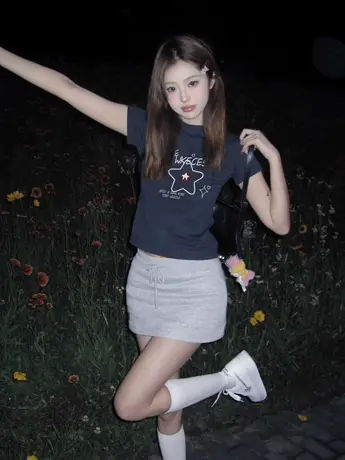 甜酷辣妹风正肩短袖t恤女夏季小个子紧身高腰ins美式复古短款上衣商品大图