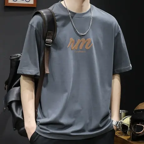 重磅短袖t恤男棉宽松潮牌大码男装夏季2023新款男士美式圆领体恤图片