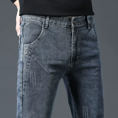 秋季裤子高端牛仔裤男士修身小脚弹力休闲长裤韩版潮流百搭秋冬款商品大图