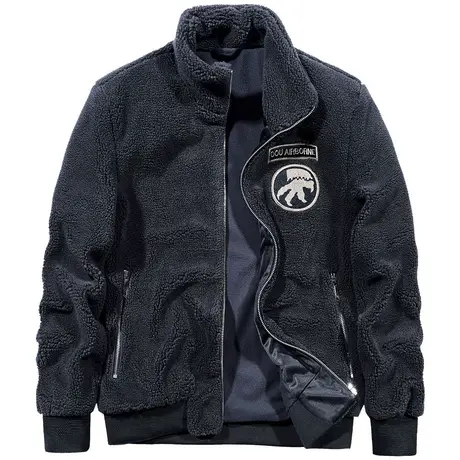 VIP秋冬季工装外套男士复古立领夹克韩版潮流加绒加厚摇粒绒上衣商品大图