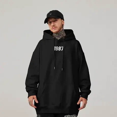 2023新款港风加肥加大码男装连帽胖子外套加绒卫衣宽松休闲秋冬季图片