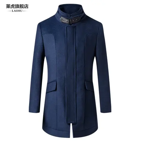 秋冬季时尚青年修身羊毛呢子大衣男士中长款商务休闲风衣外套男装图片