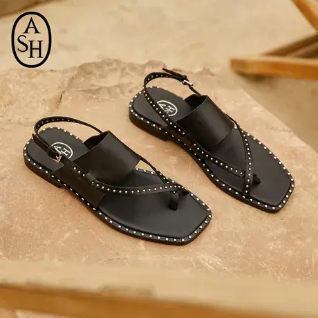 ASH女鞋新款MEDINA系列复古金属铆钉平底罗马鞋夹脚凉鞋女商品大图