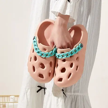 洞洞鞋女夏季ins潮网红外穿时尚链条情侣厚底防滑包头沙滩凉拖鞋商品大图