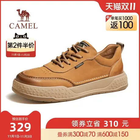 骆驼2023年秋季新款柔软磨砂牛皮软弹止滑耐磨厚底滑板鞋男商品大图