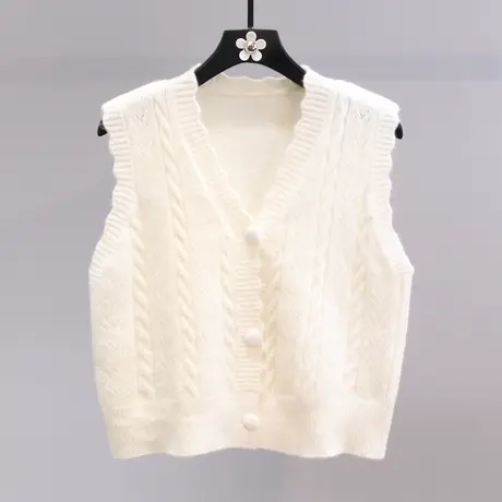 温柔风v领针织马甲开衫女2023早秋新款外搭学生无袖马夹上衣外套图片